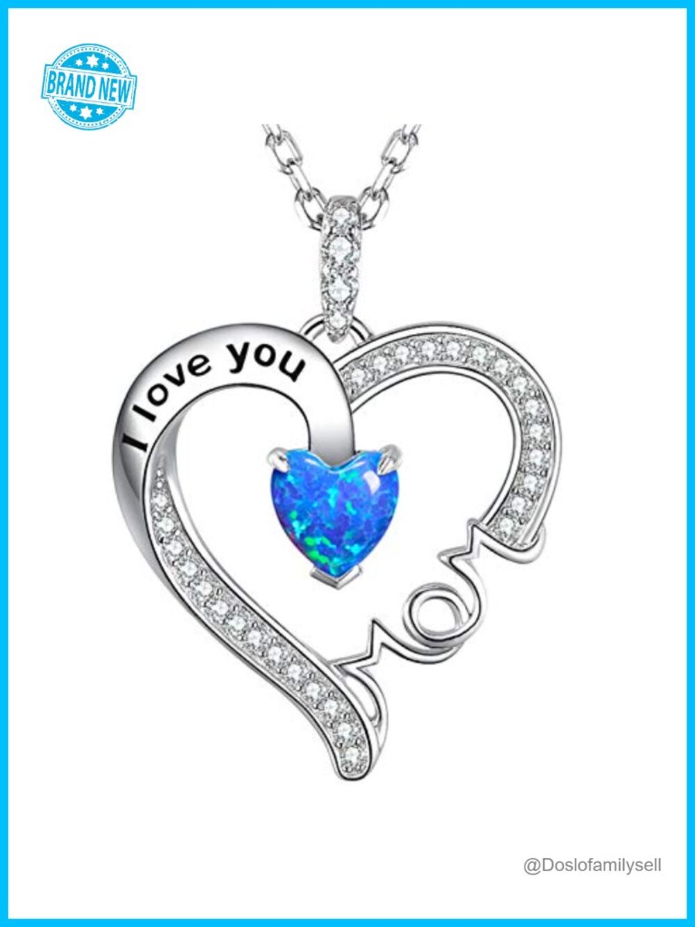 I Love You Mom October Birthstone Necklace 925 Sterling Silver Heart Pendant